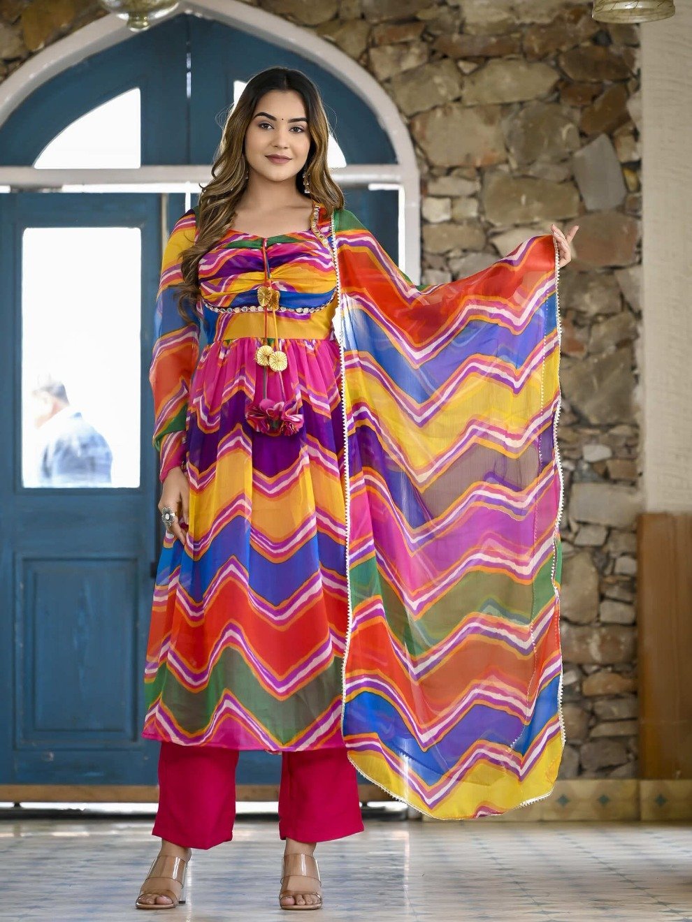 Multi Leheriya Padded Suit Set