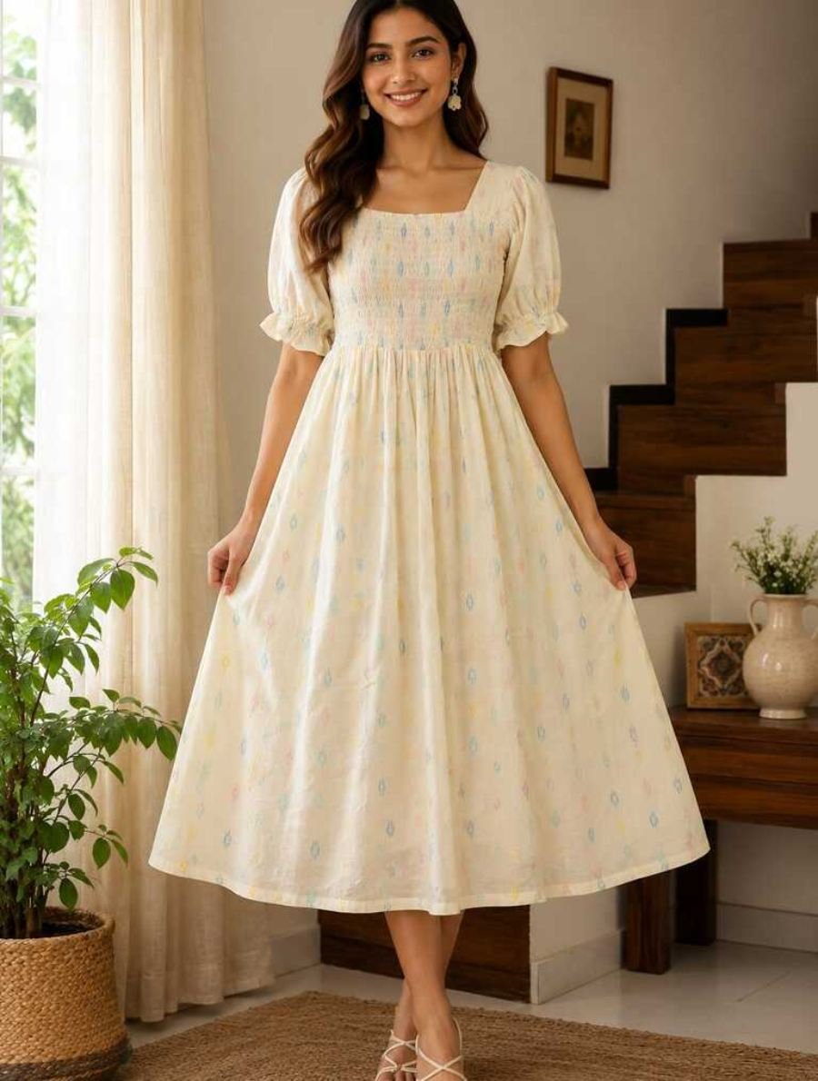 Cotton Dobby Ikat Midi Dress