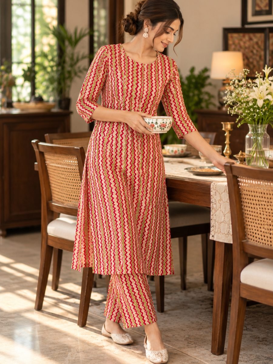 Rangrez Chevron Printed Kurta Pant Set