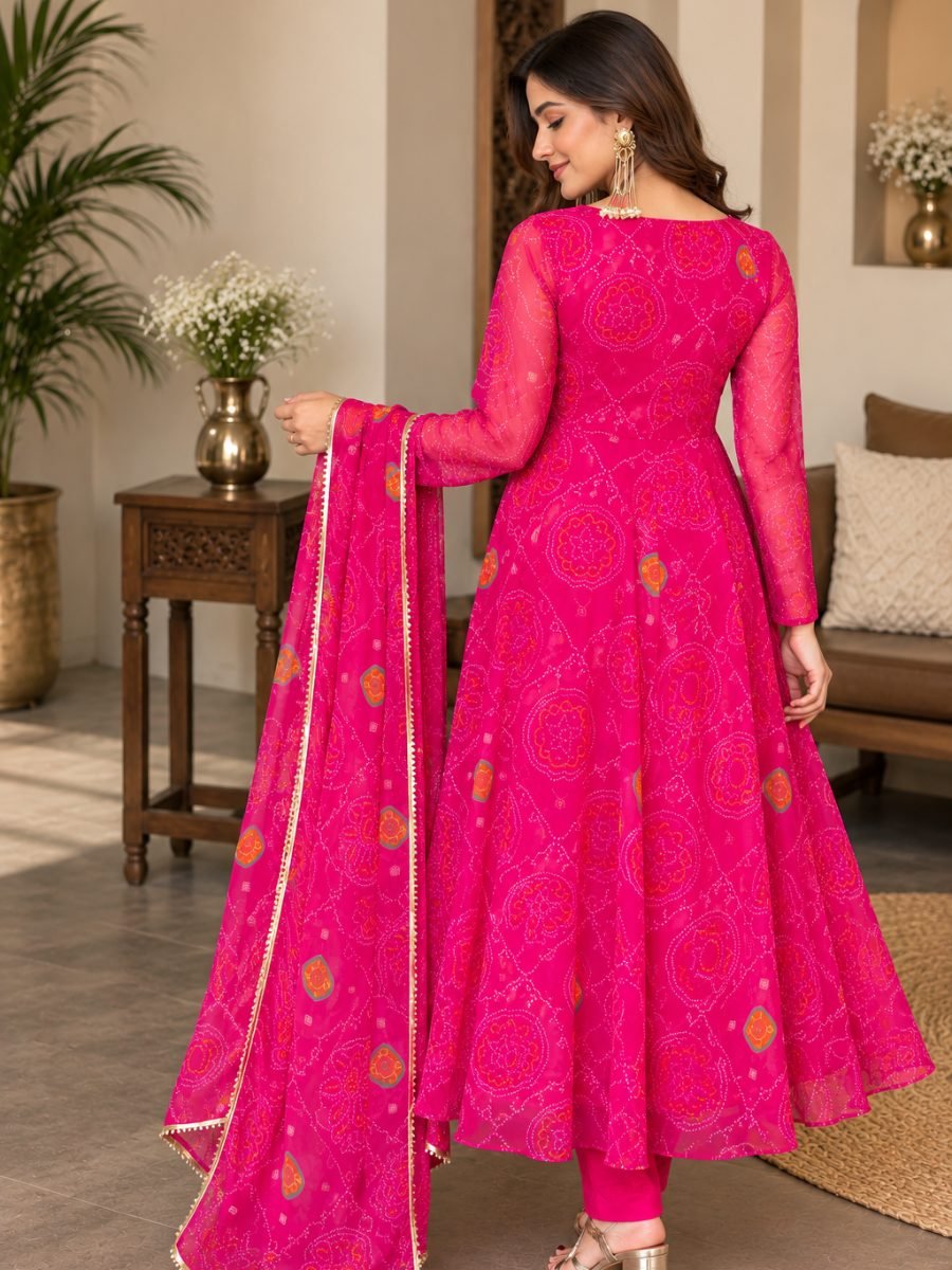 Bandhej Chiffon Angrakha Suit Set