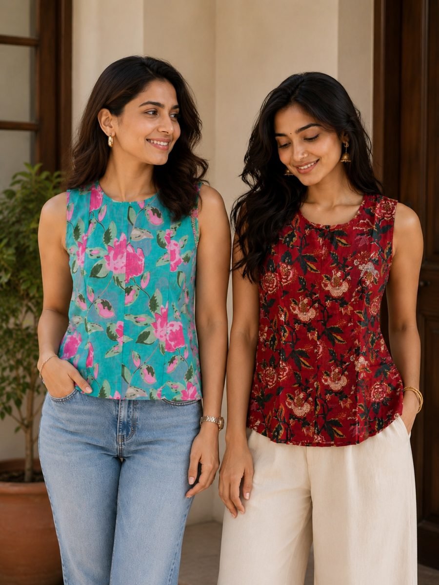 Regular Fit Floral Sleeveless Tops Combo Pack of 2