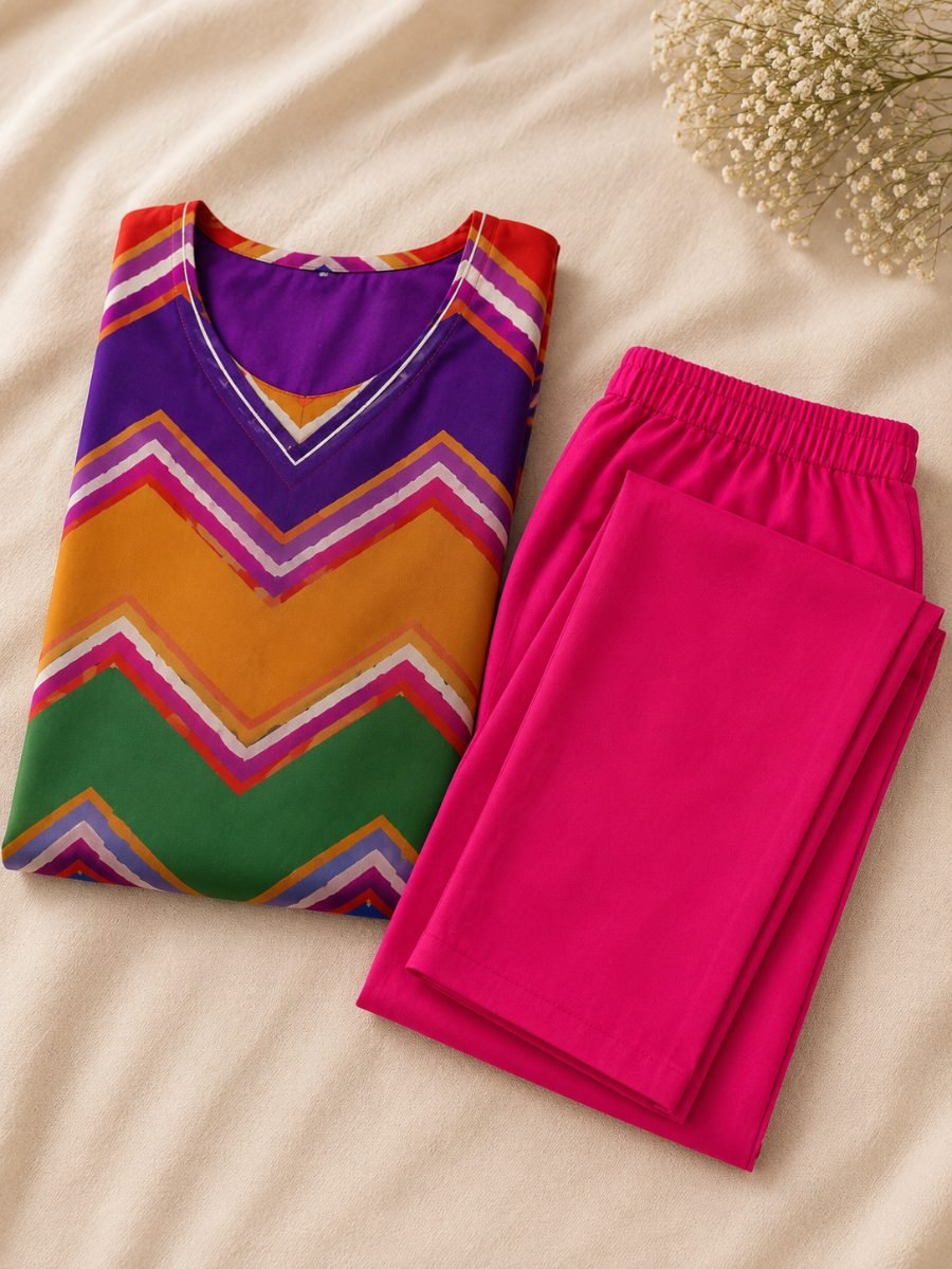 Multicolor Lehriya Printed Straight Kurta with Pant