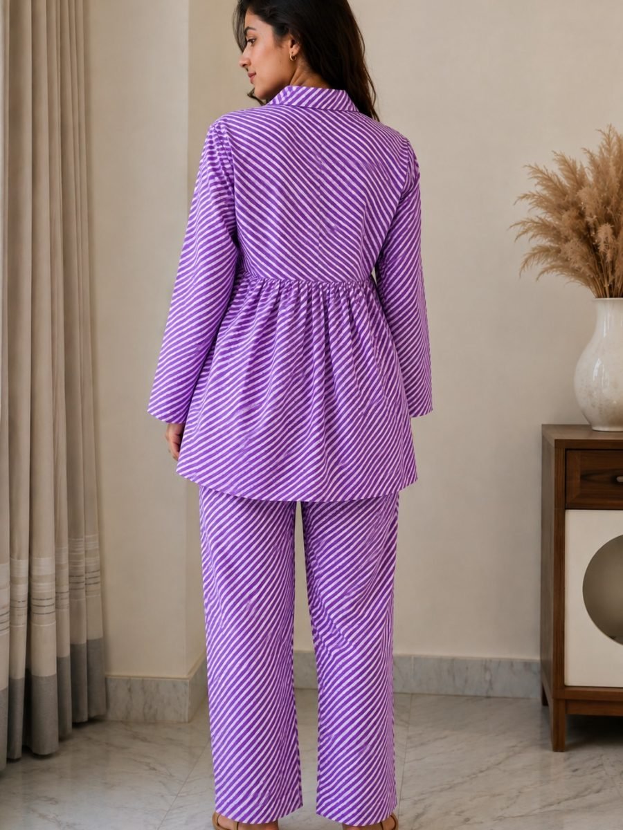 Pure Cotton Lehriya Co-Ord Set for Women - Purple