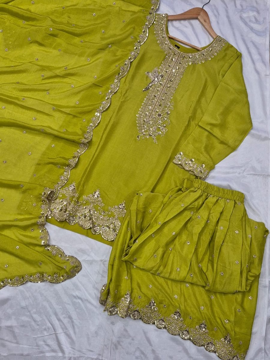 Lime Luxe Embroidered Sharara Suit Set