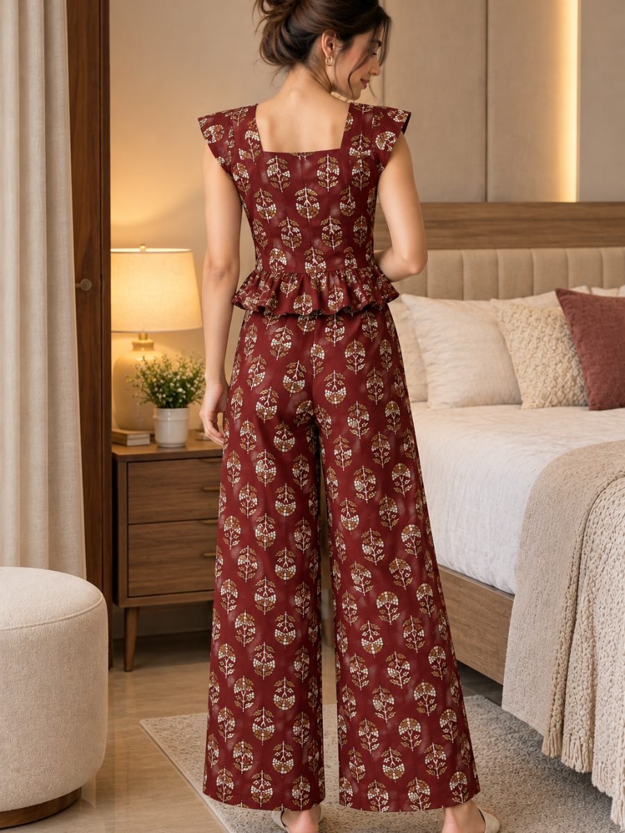 Floral Print Top & Plazzo Pant Co-ord Set