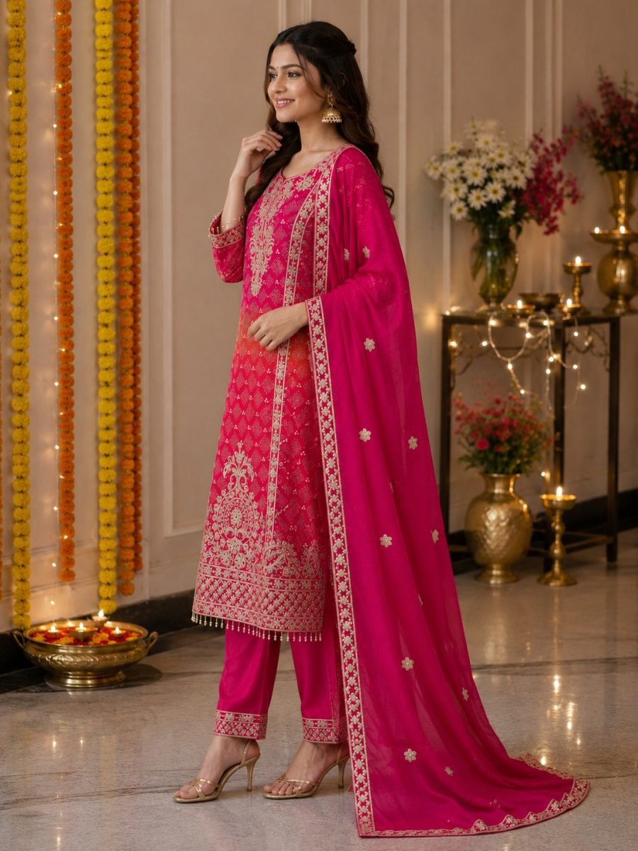 Rani Gulnaar Embroidered Chinnon Pakistani Suit Set
