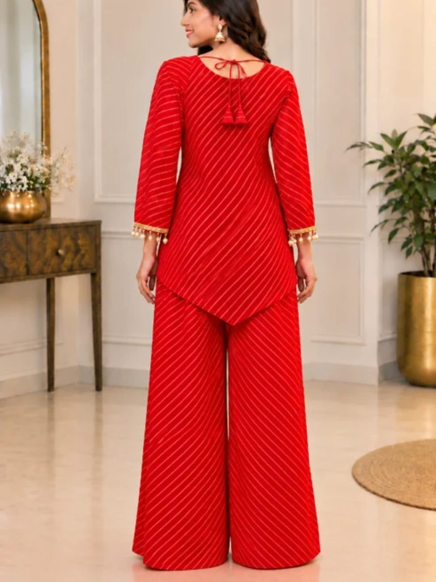 Ruhani Red Leheriya Palazzo Set with Dupatta