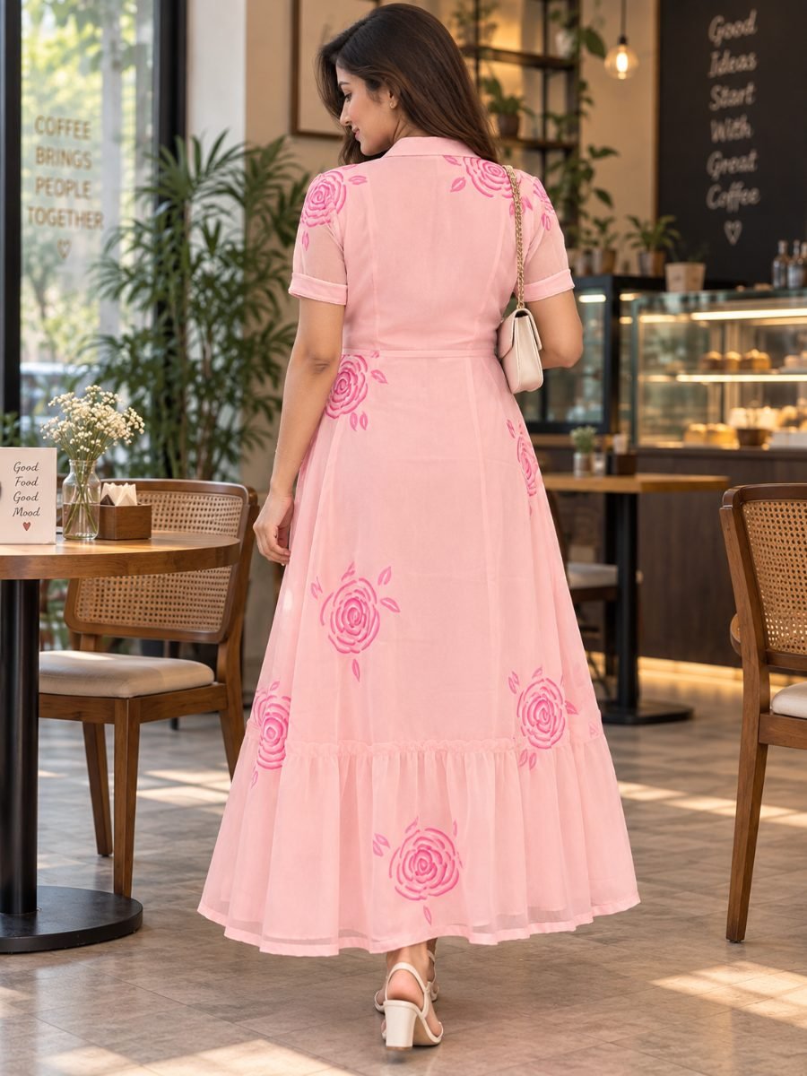 Peach Hand-Painted Chiffon 2-Piece Tiered Dress