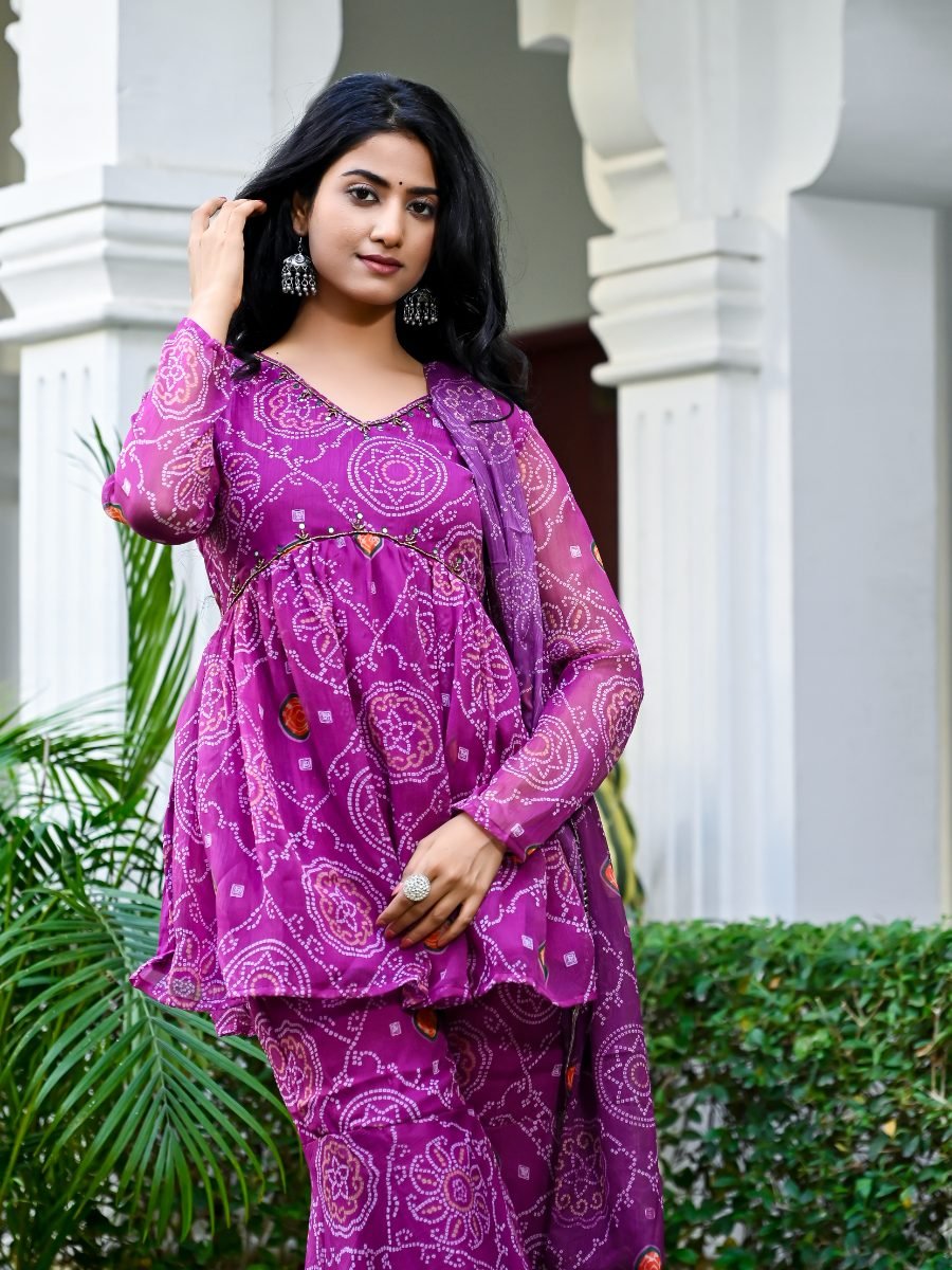 Purple Bandhani Sharara Suit Set