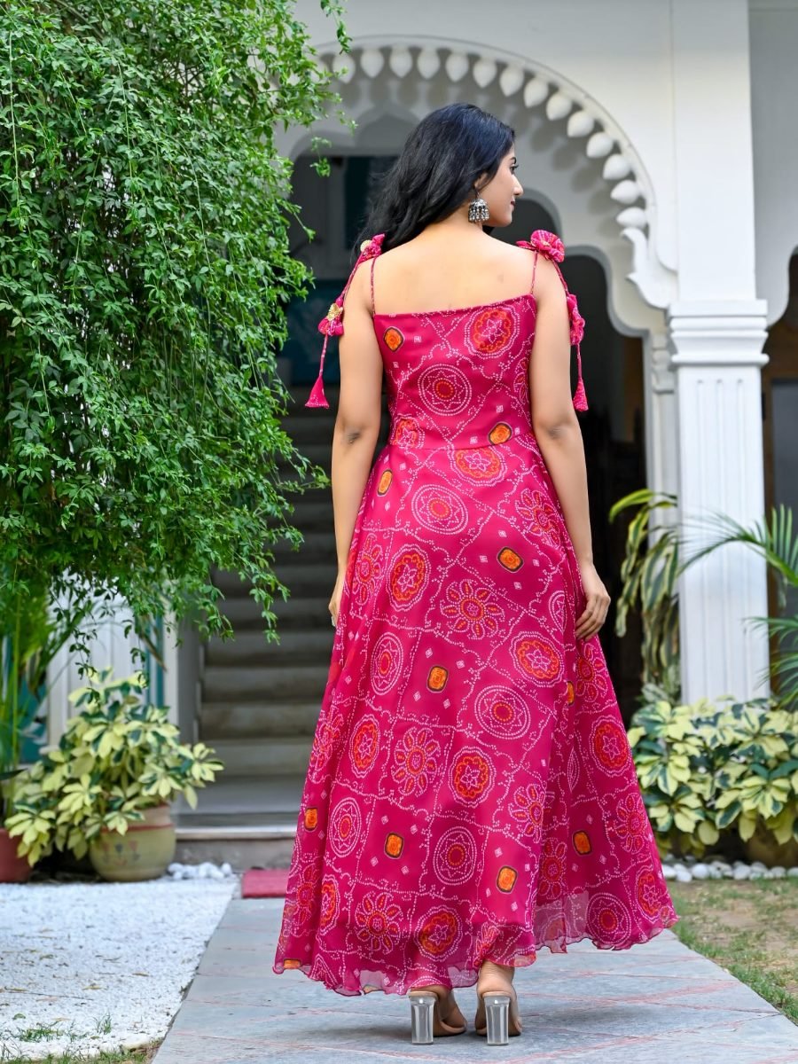 Pink Bandhani Flare Dress
