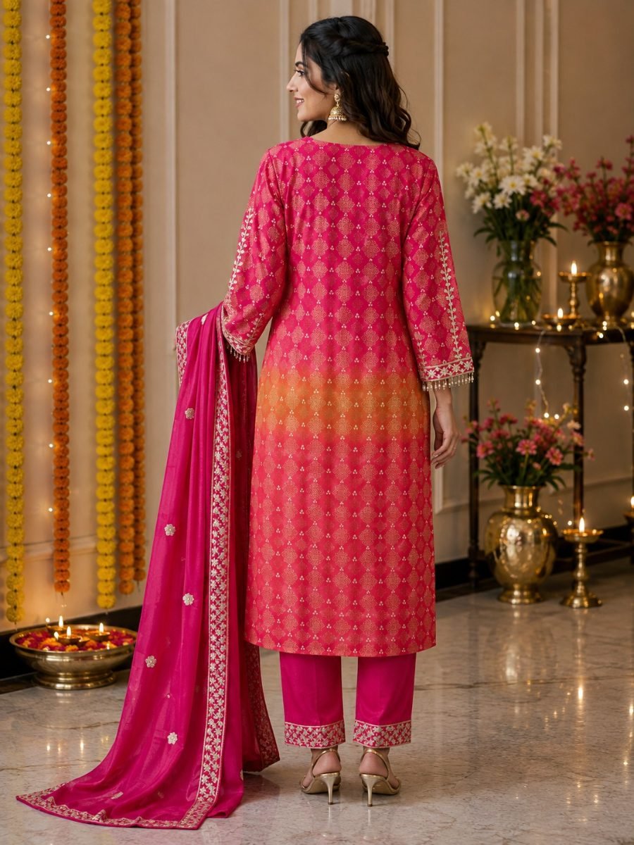 Rani Gulnaar Embroidered Chinnon Pakistani Suit Set