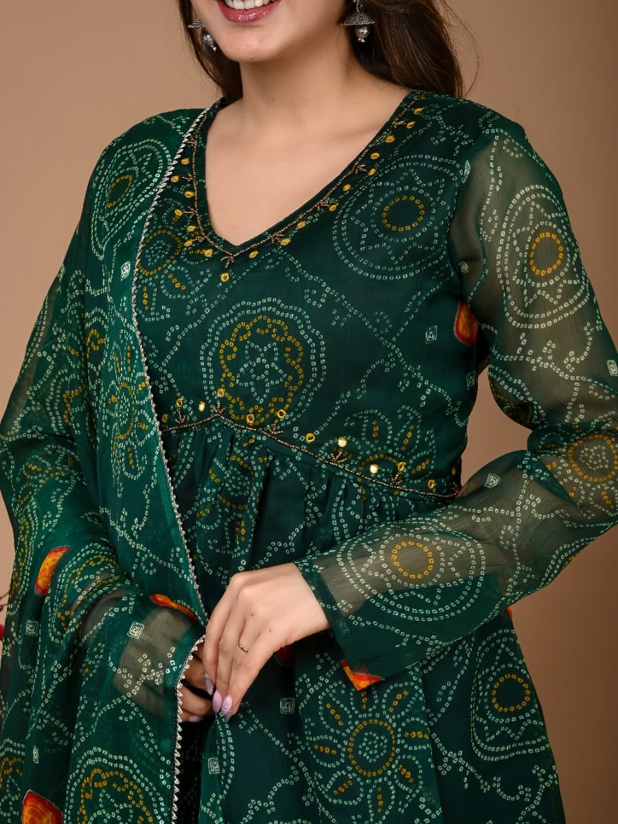 Green Bandhani Sharara Suit Set with Dupatta