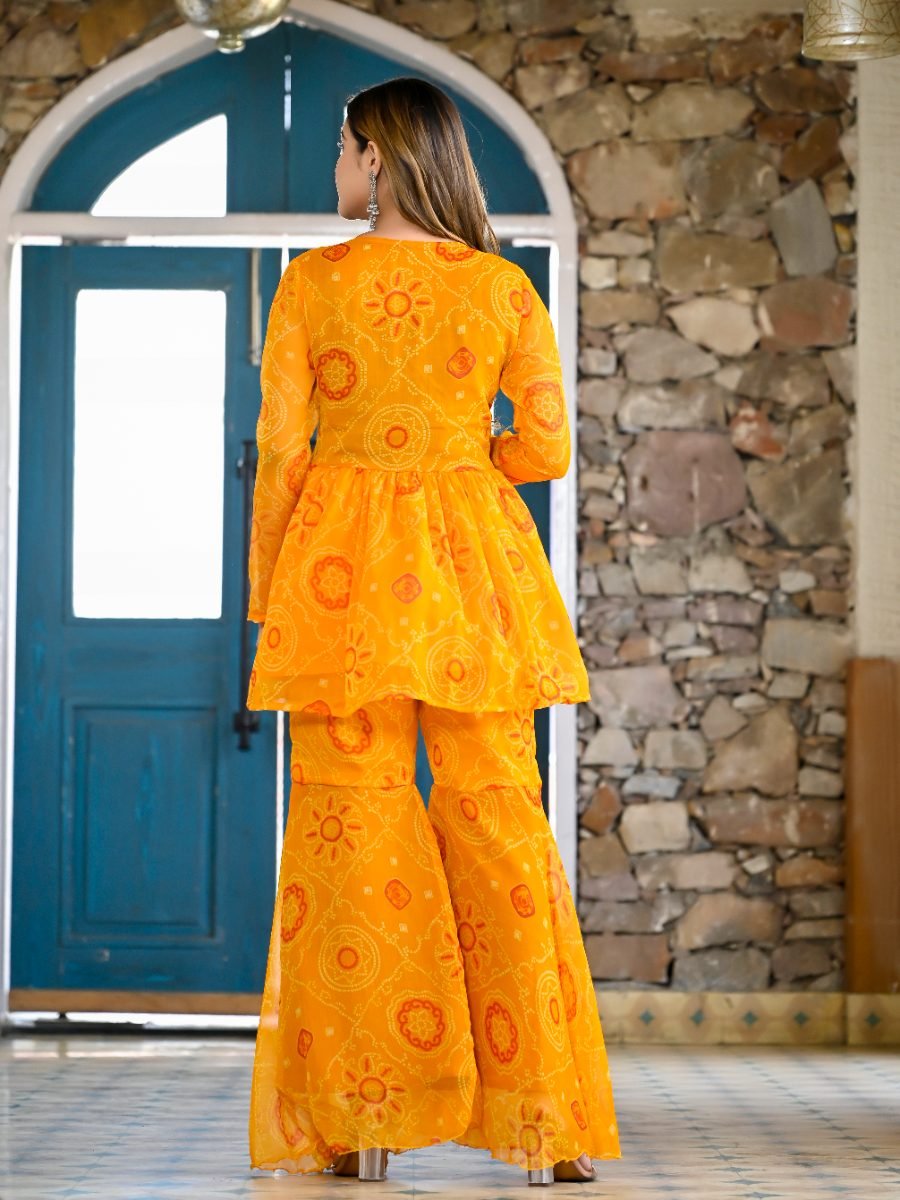 Yellow Bandhani Sharara Suit Set with Dupatta