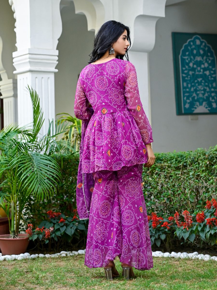 Purple Bandhani Sharara Suit Set